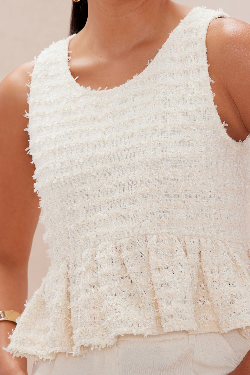 Alessandra Tweed Top - Cream