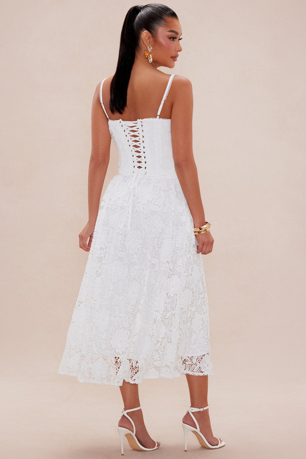 Effina Embroidered Midi Dress - White