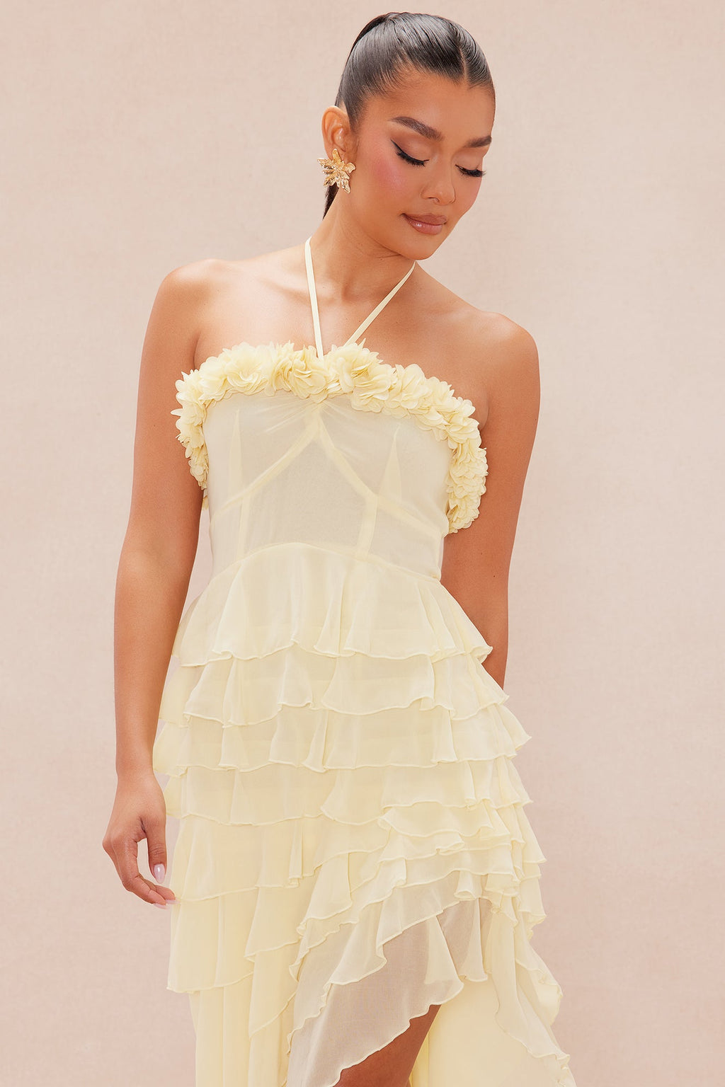 Jasmine Chiffon Midi Dress - Yellow