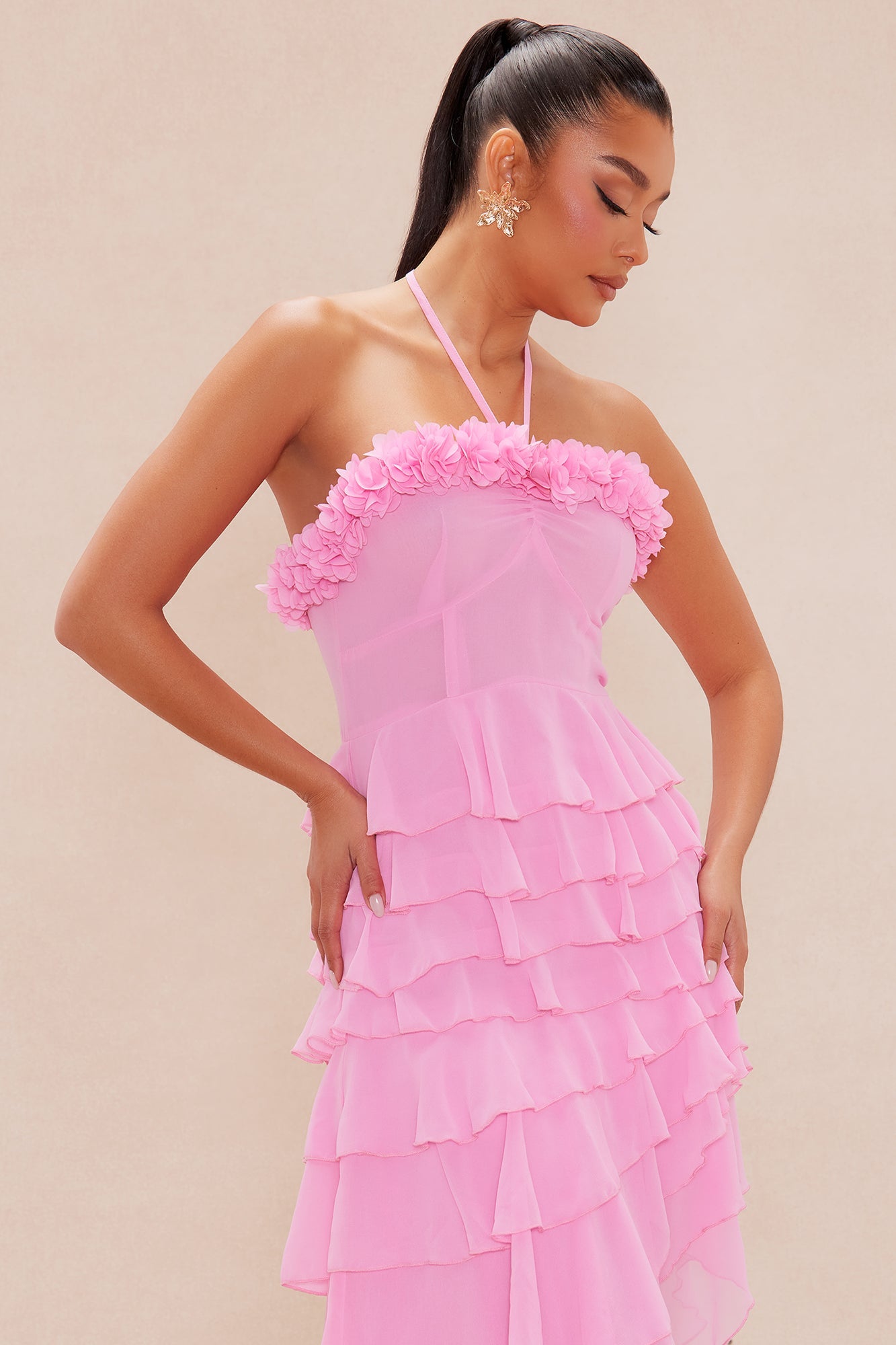 Jasmine Chiffon Midi Dress - Pink