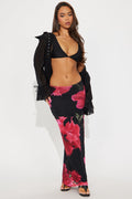 Dark Romance Floral Mesh Maxi Skirt - Black/Pink