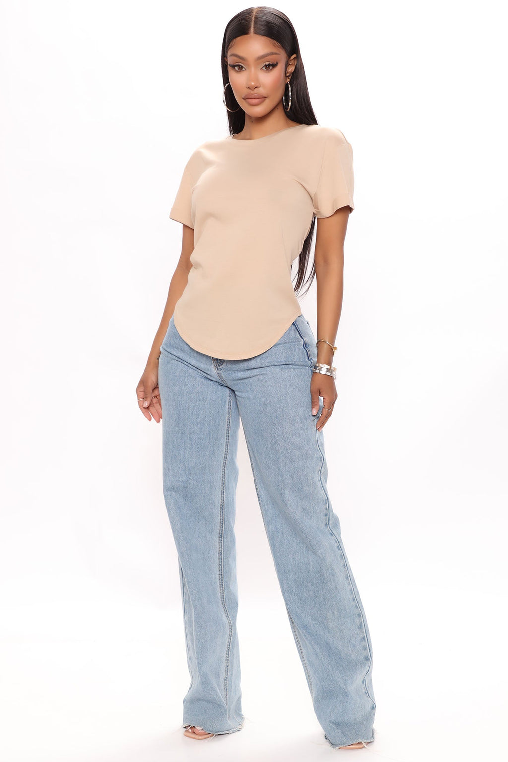 Annie Cuffed Short Sleeve Top - Taupe