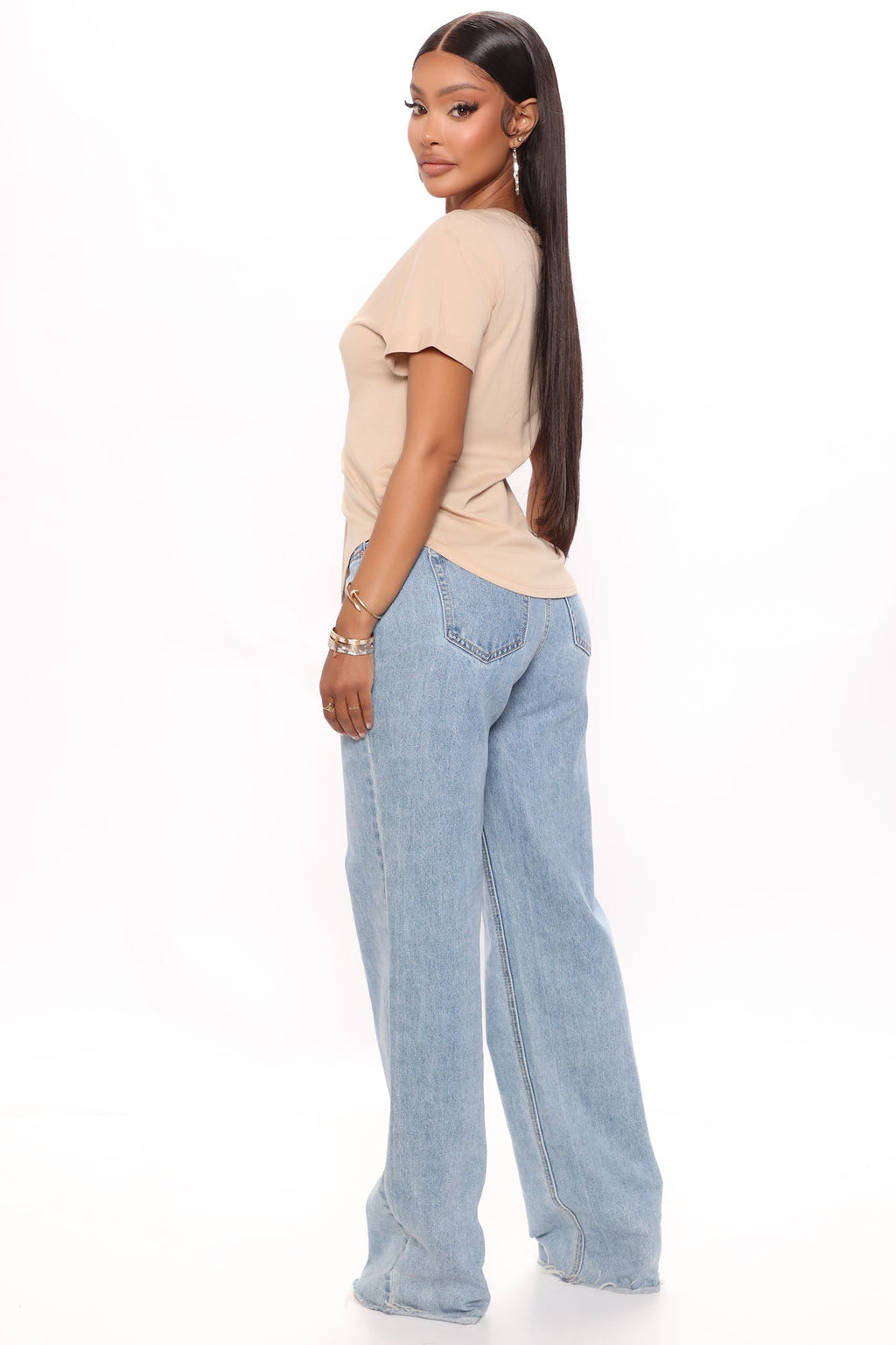 Annie Cuffed Short Sleeve Top - Taupe