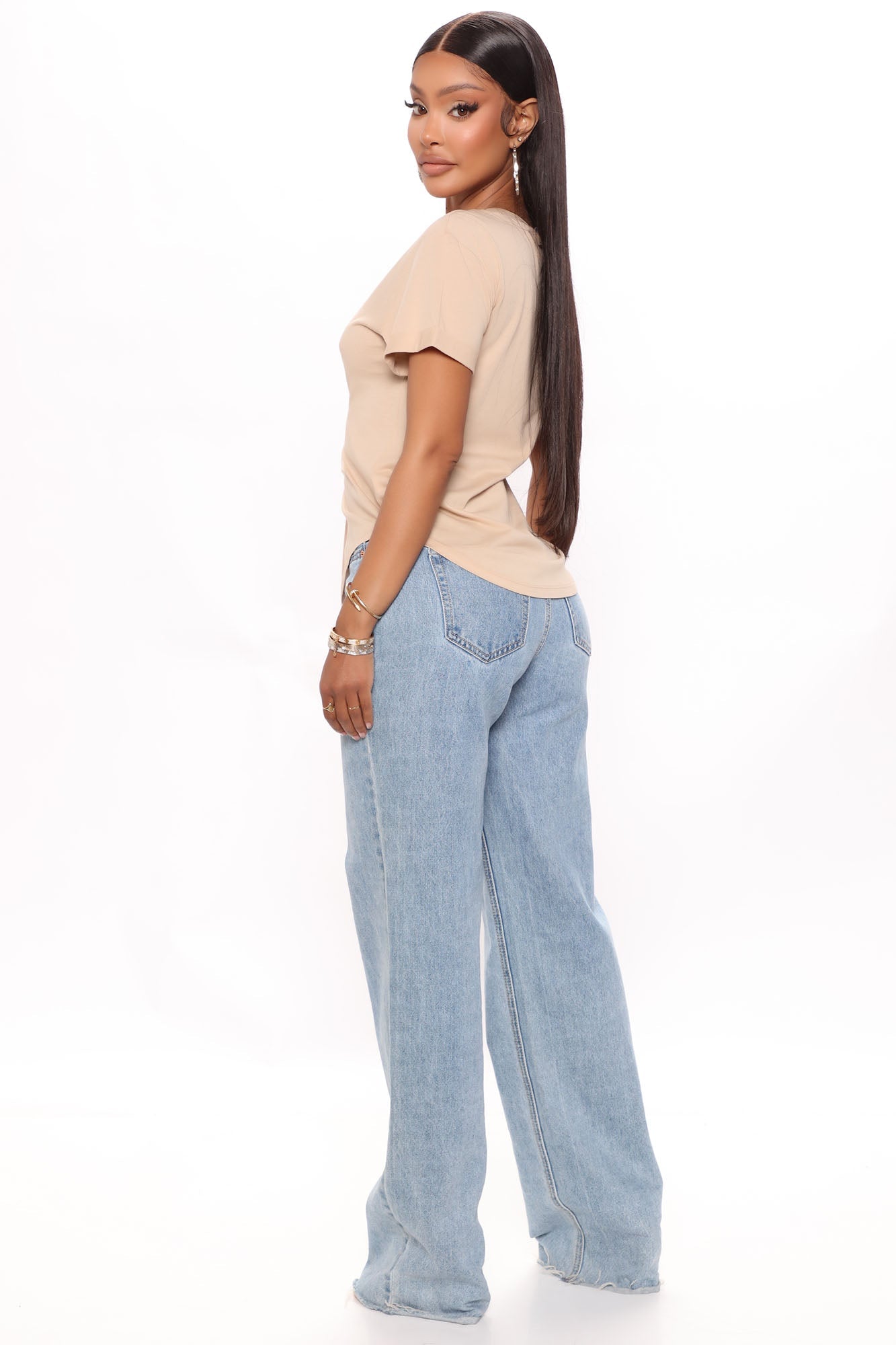 Annie Cuffed Short Sleeve Top - Taupe