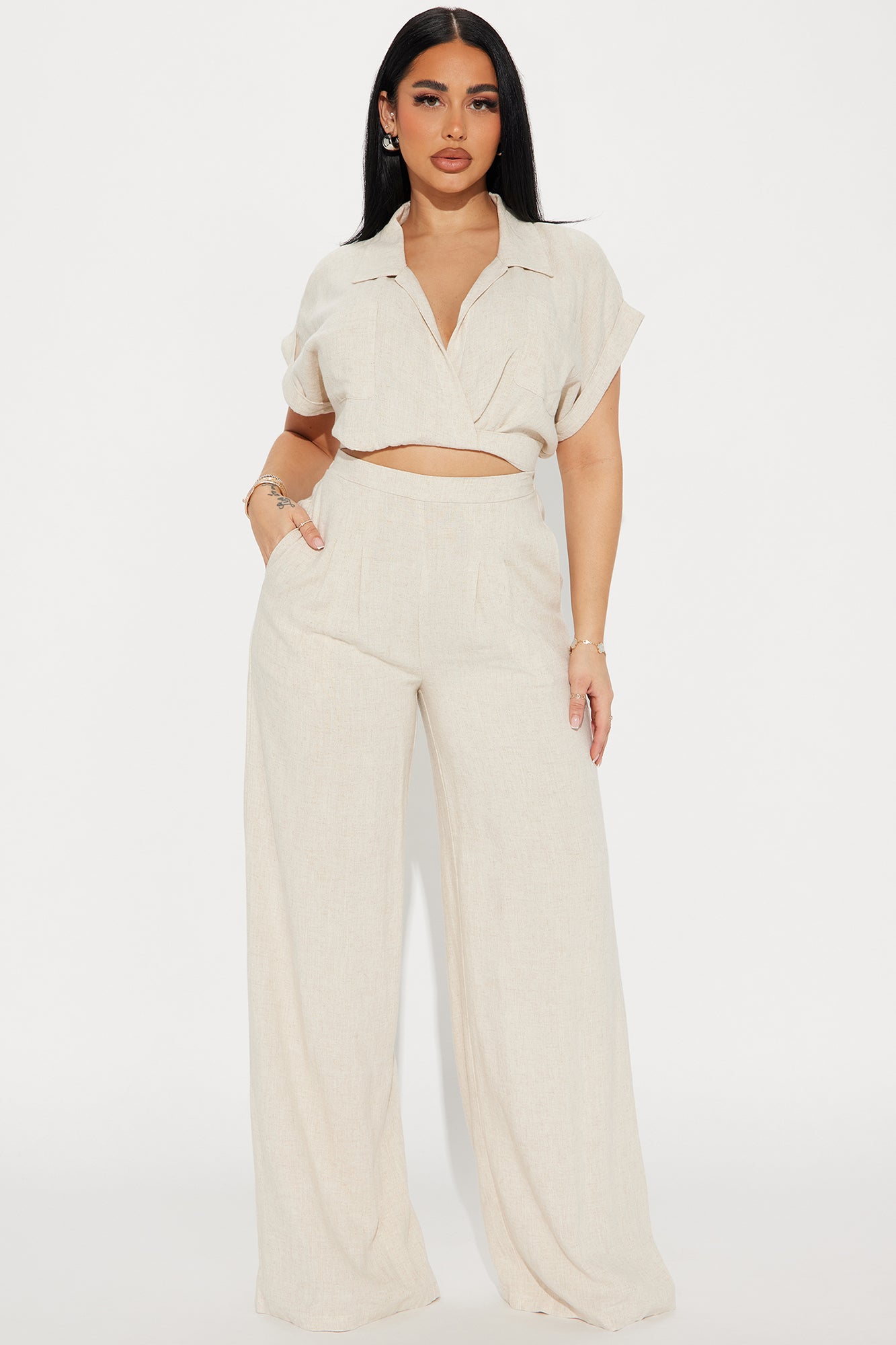 Andrea Linen Pant Set - Oatmeal