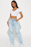 Venecia Two Way Closure Straight Leg Jeans - Light Wash