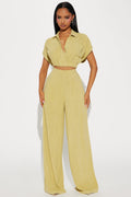 Andrea Linen Pant Set - Chartreuse