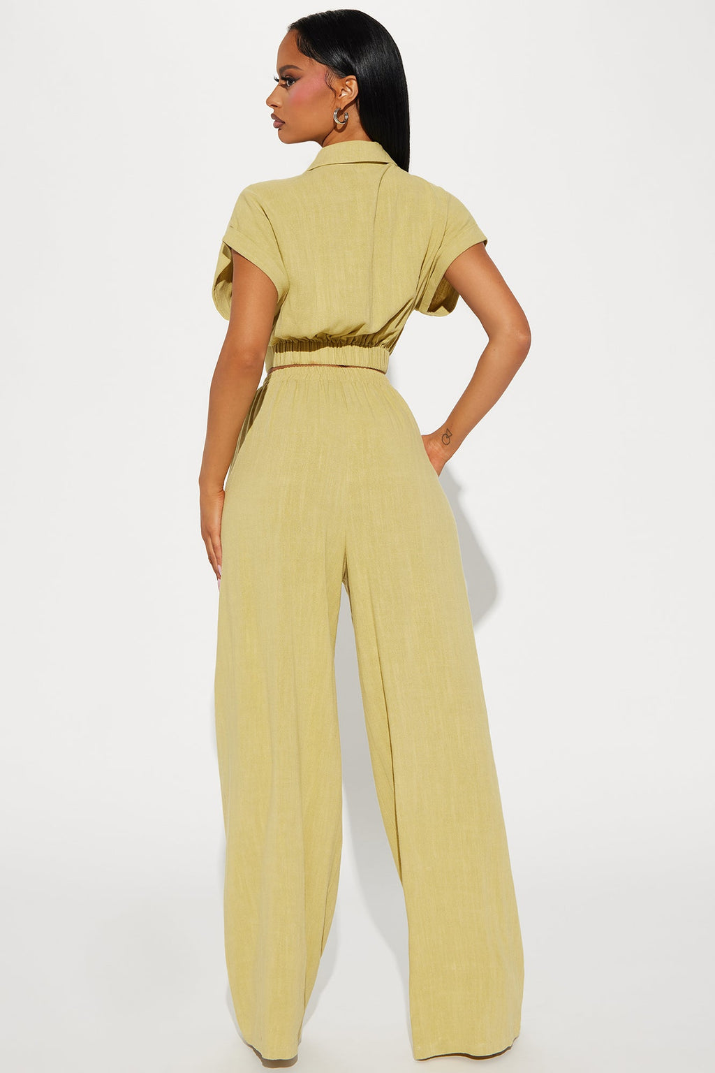 Andrea Linen Pant Set - Chartreuse
