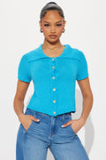 Pebble Beach Sweater Top - Turquoise