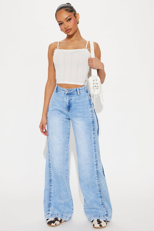 Already Moved On Stretch Wide Leg Jeans - Light Wash