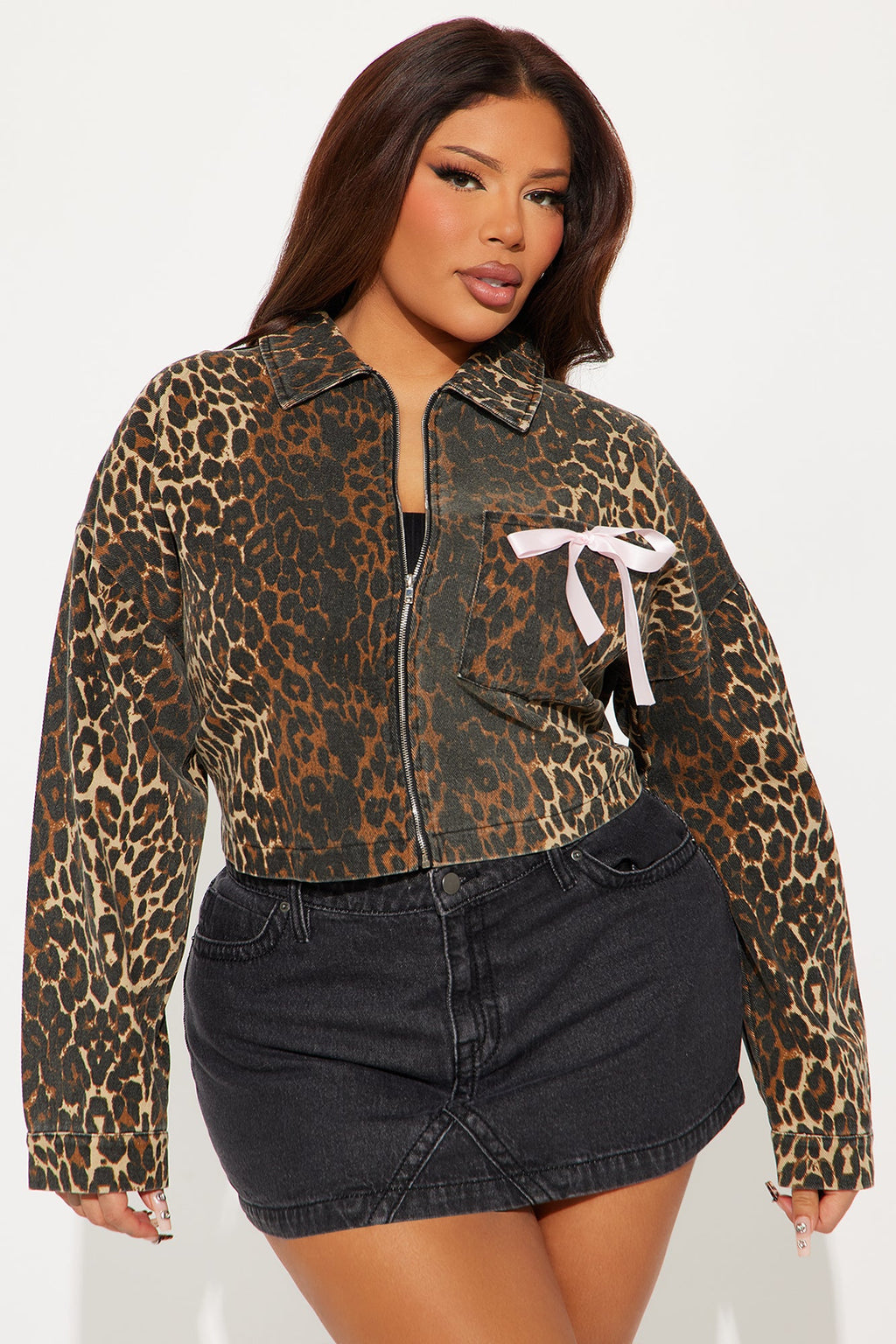 Alana Cheetah Denim Jacket - Brown/combo