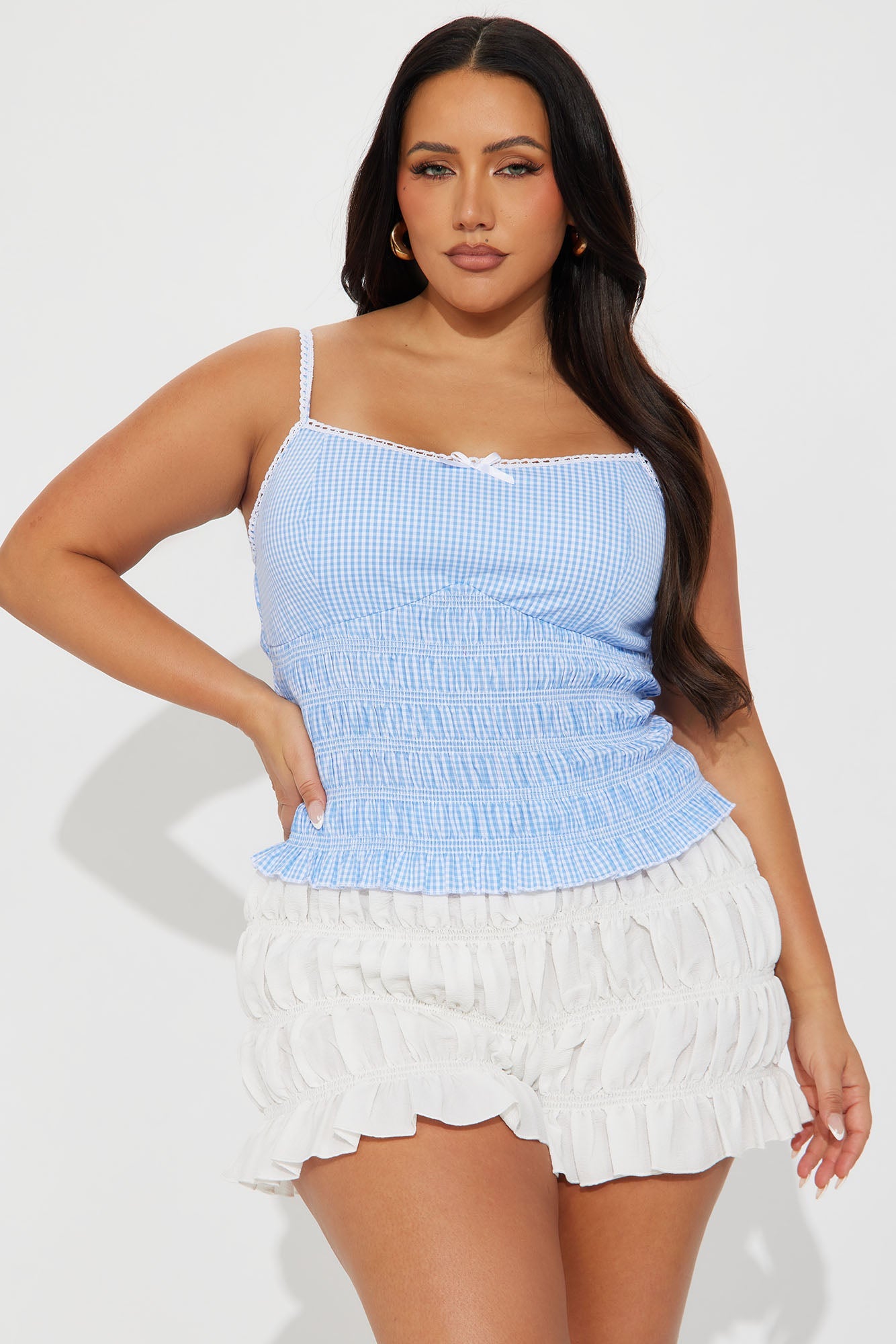 Belle Gingham Smocked Top - Blue/combo