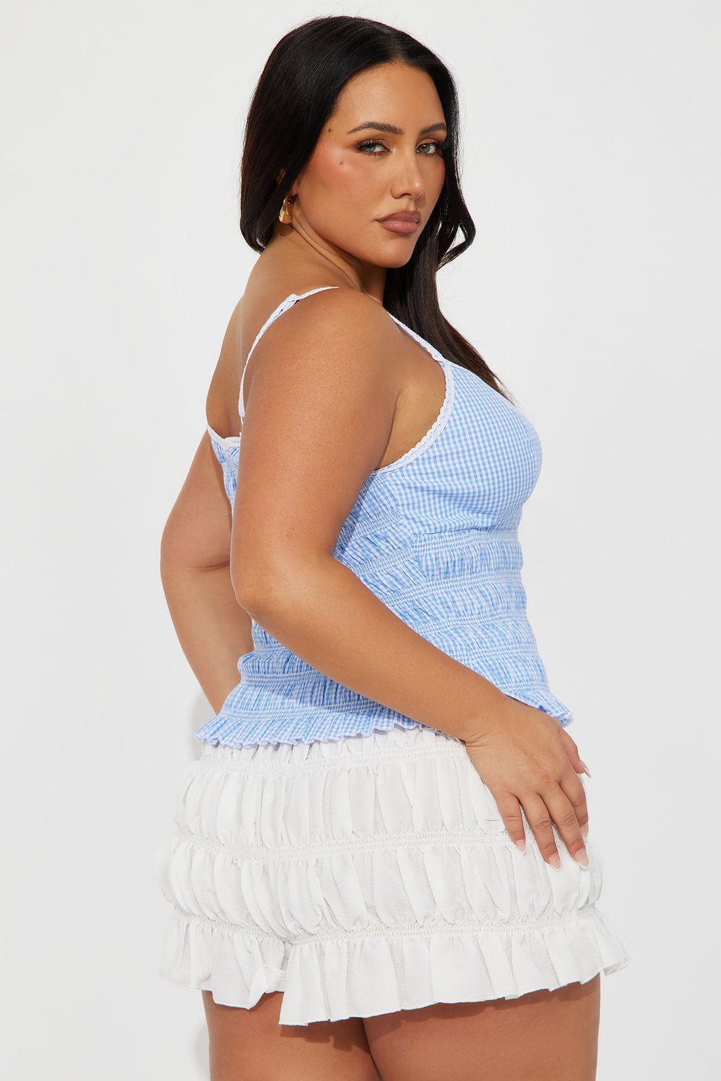 Belle Gingham Smocked Top - Blue/combo