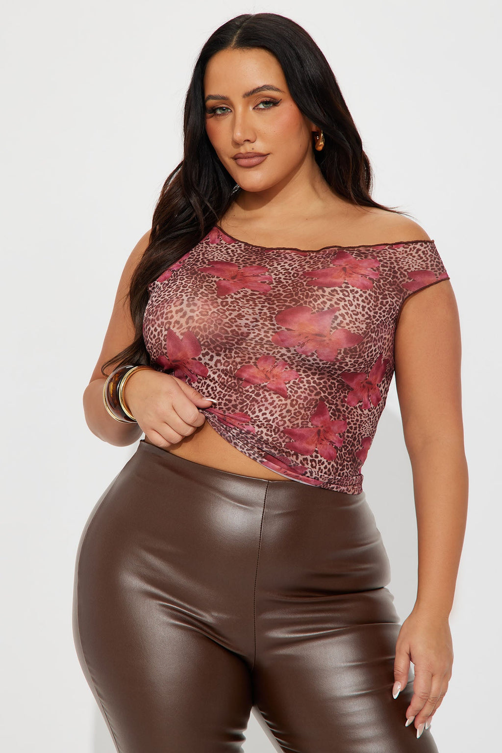 State Of Mind Sheer Leopard Off Shoulder - Leopard