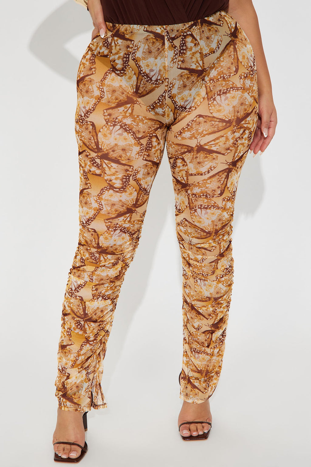 Stella Butterfly Mesh Stacked Legging - Brown/combo