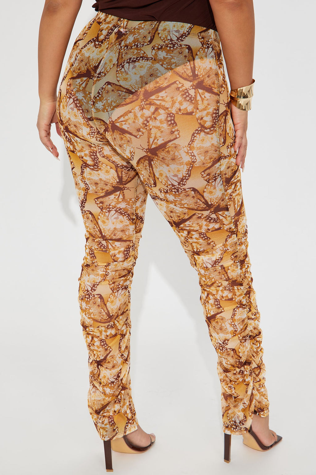 Stella Butterfly Mesh Stacked Legging - Brown/combo