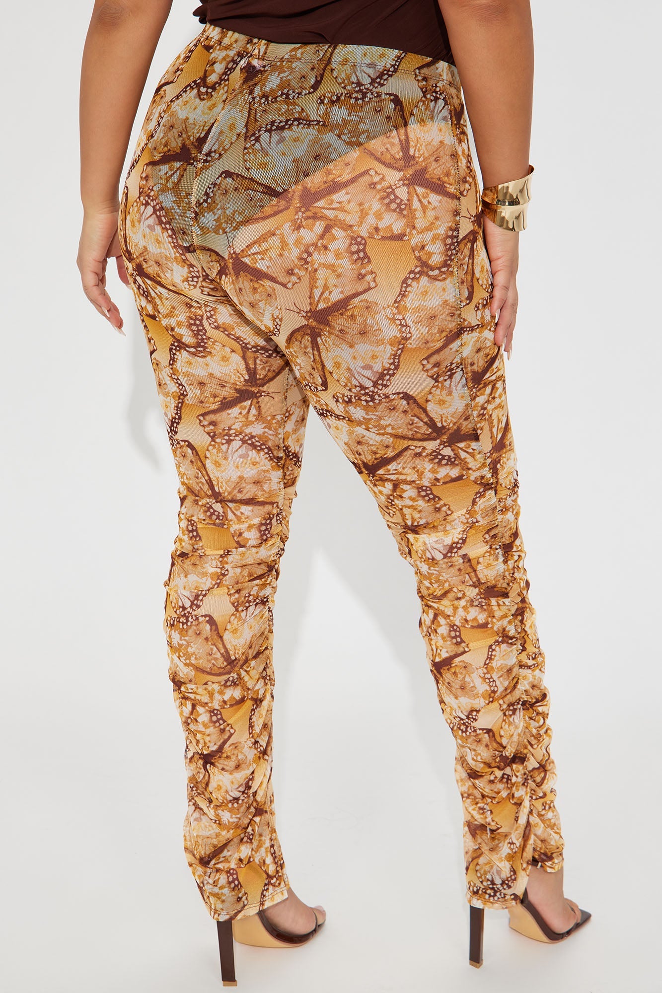 Stella Butterfly Mesh Stacked Legging - Brown/combo