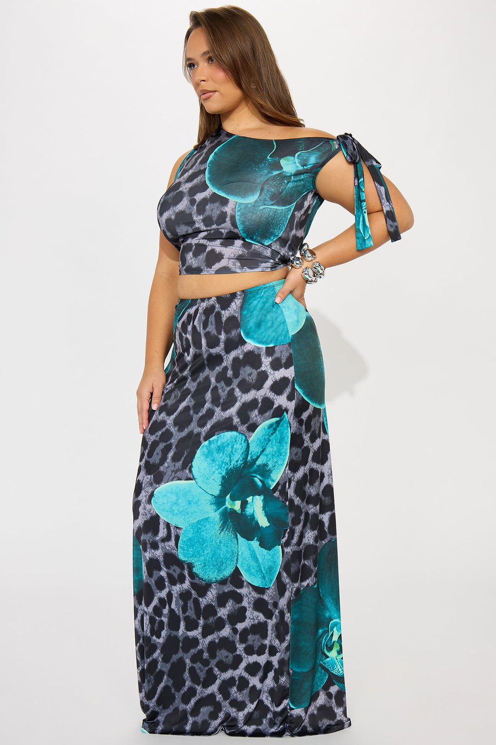 On The Prowl Leopard Skirt Set - Aqua/Combo