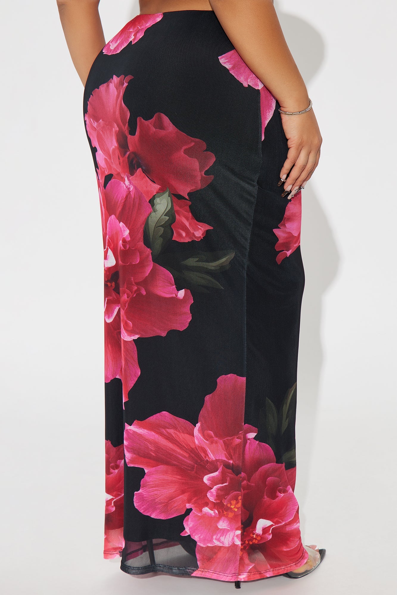 Dark Romance Floral Mesh Maxi Skirt - Black/Pink