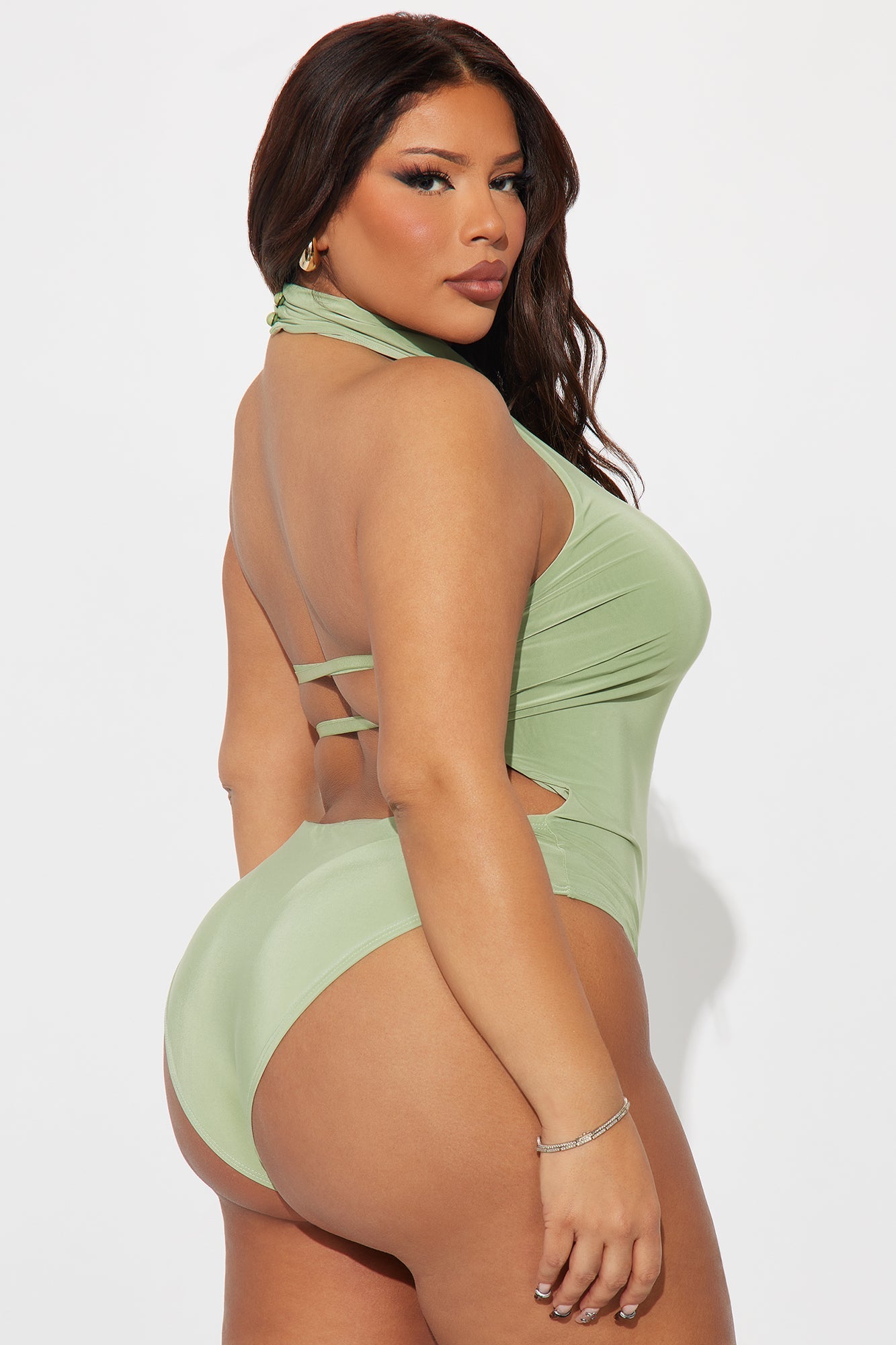 Trista Mock Neck Halter Bodysuit - Sage