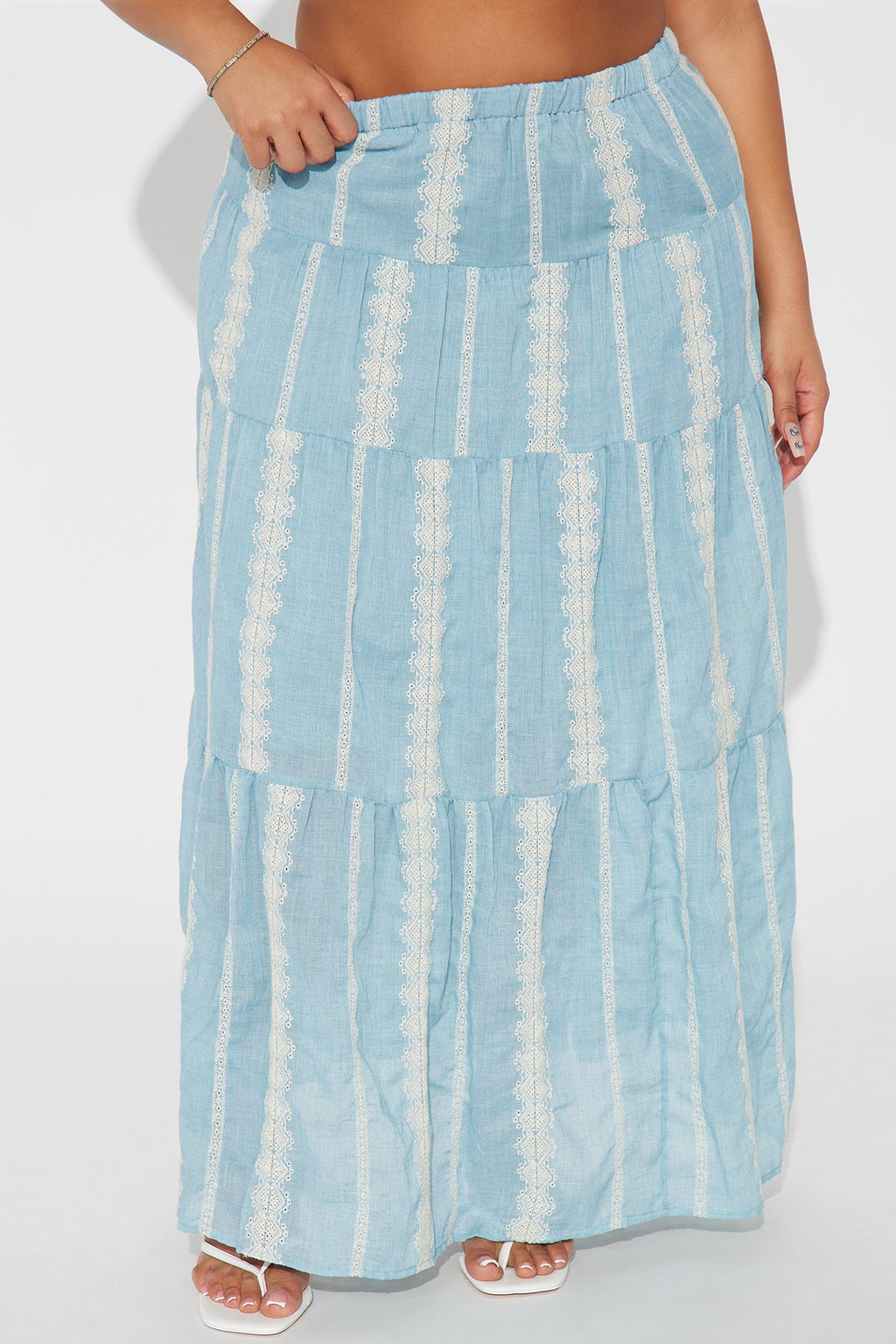 Nerina Embroidered Tiered Maxi Skirt - Blue/combo