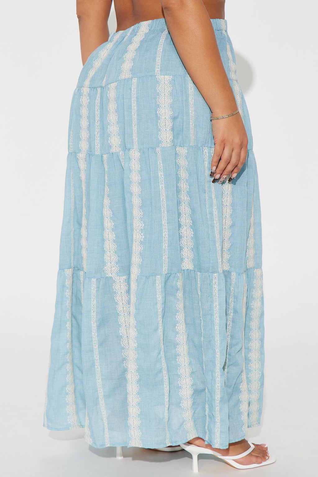 Nerina Embroidered Tiered Maxi Skirt - Blue/combo