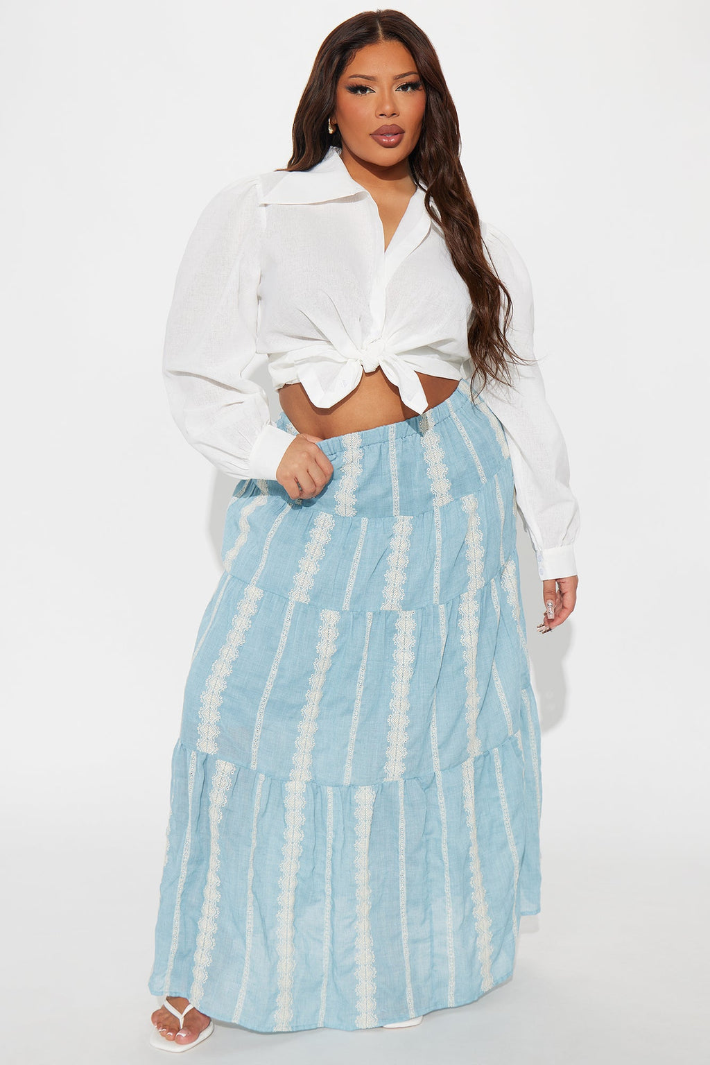 Nerina Embroidered Tiered Maxi Skirt - Blue/combo