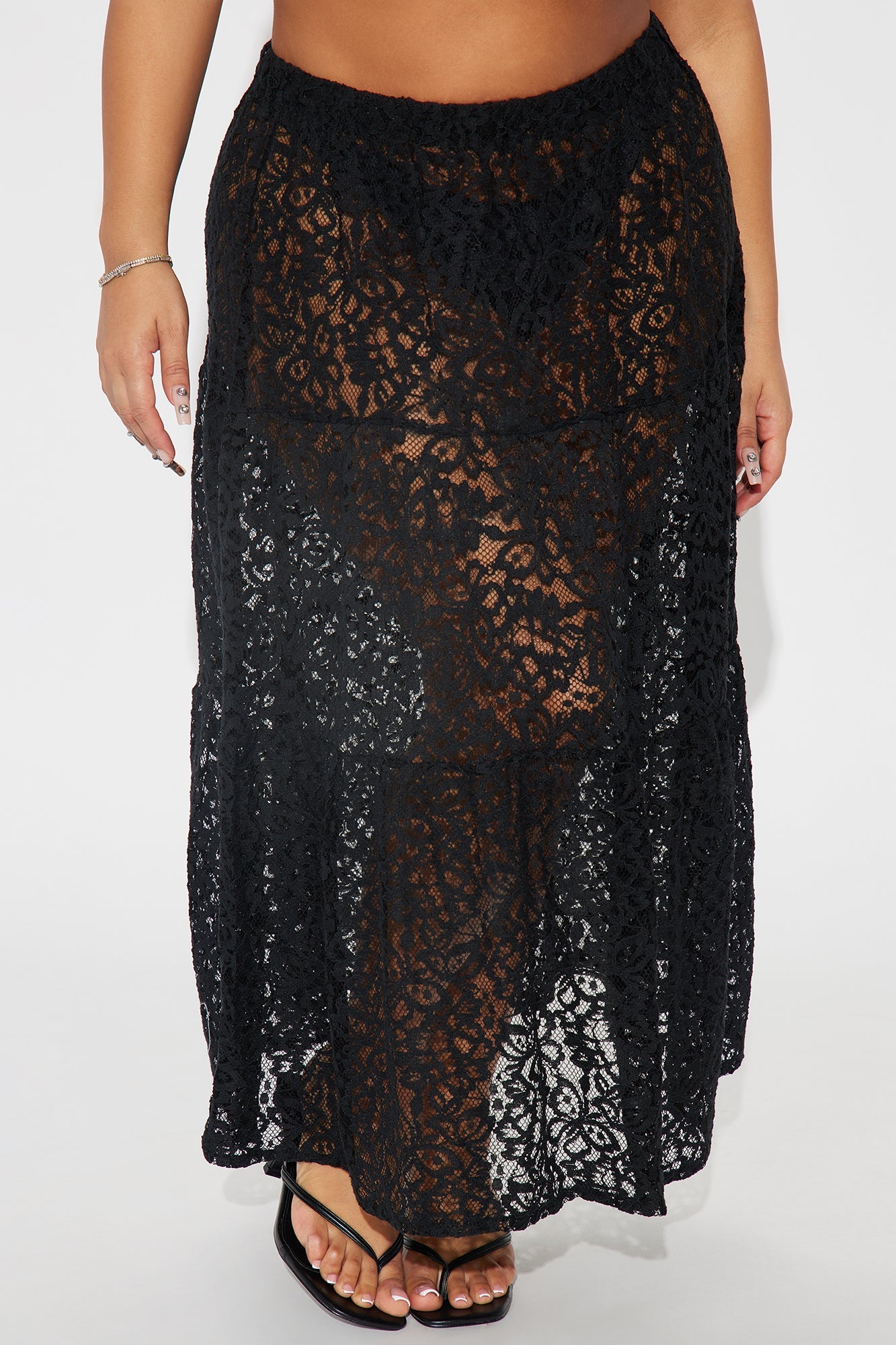 Keep It Sweet Tiered Lace Maxi Skirt - Black