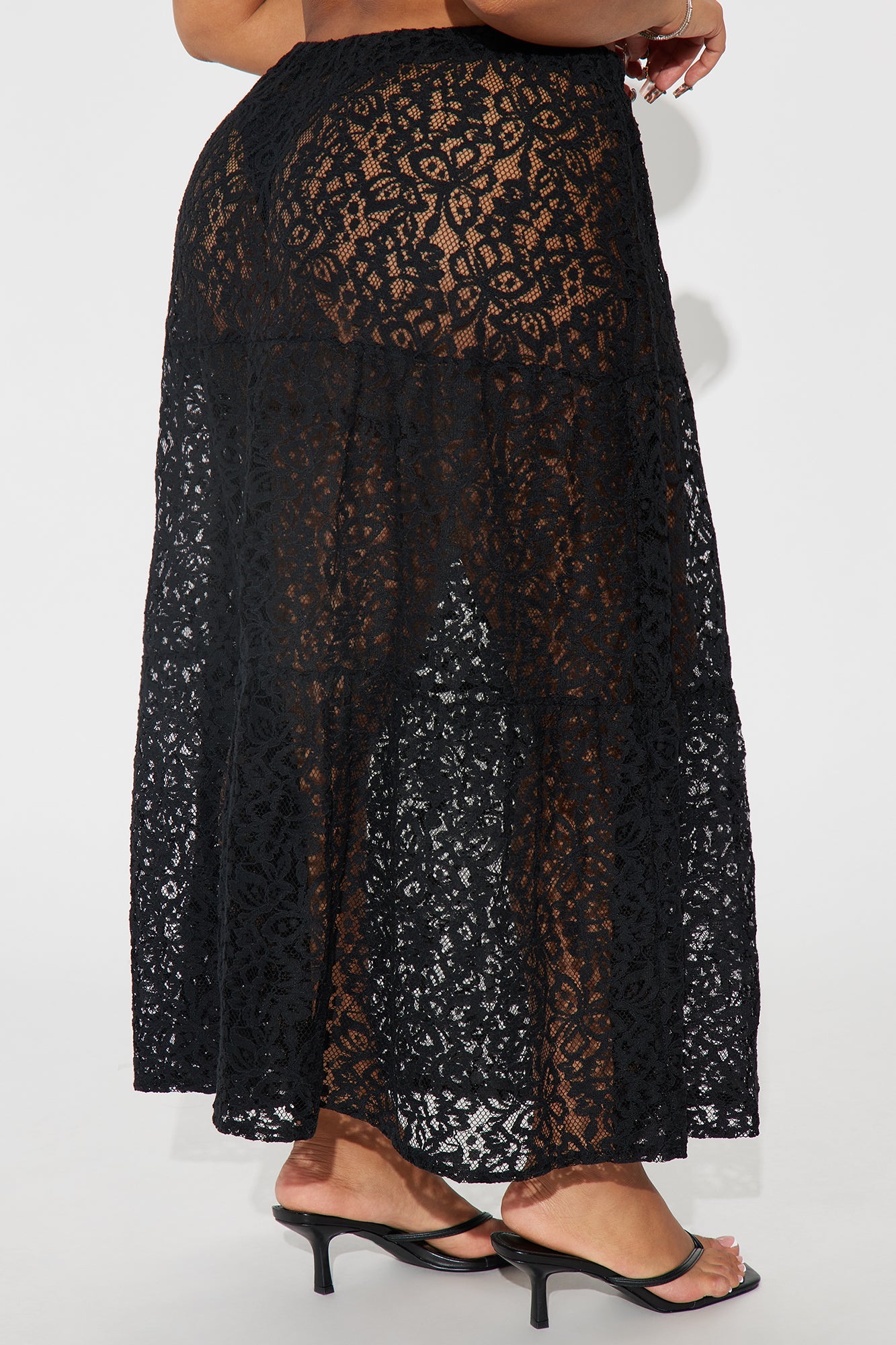 Keep It Sweet Tiered Lace Maxi Skirt - Black