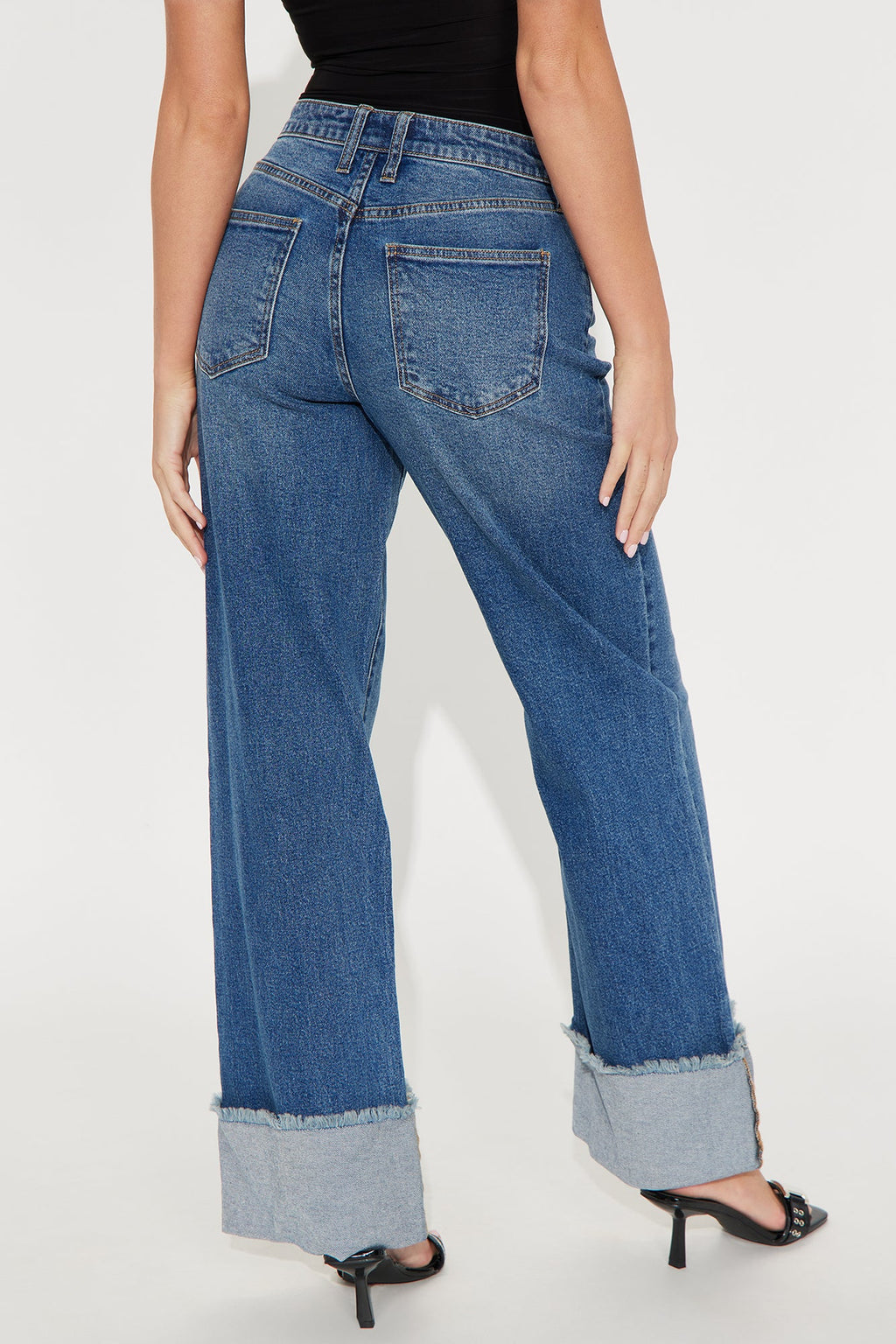 All The While Cuffed Wide Leg Jeans - Medium Wash