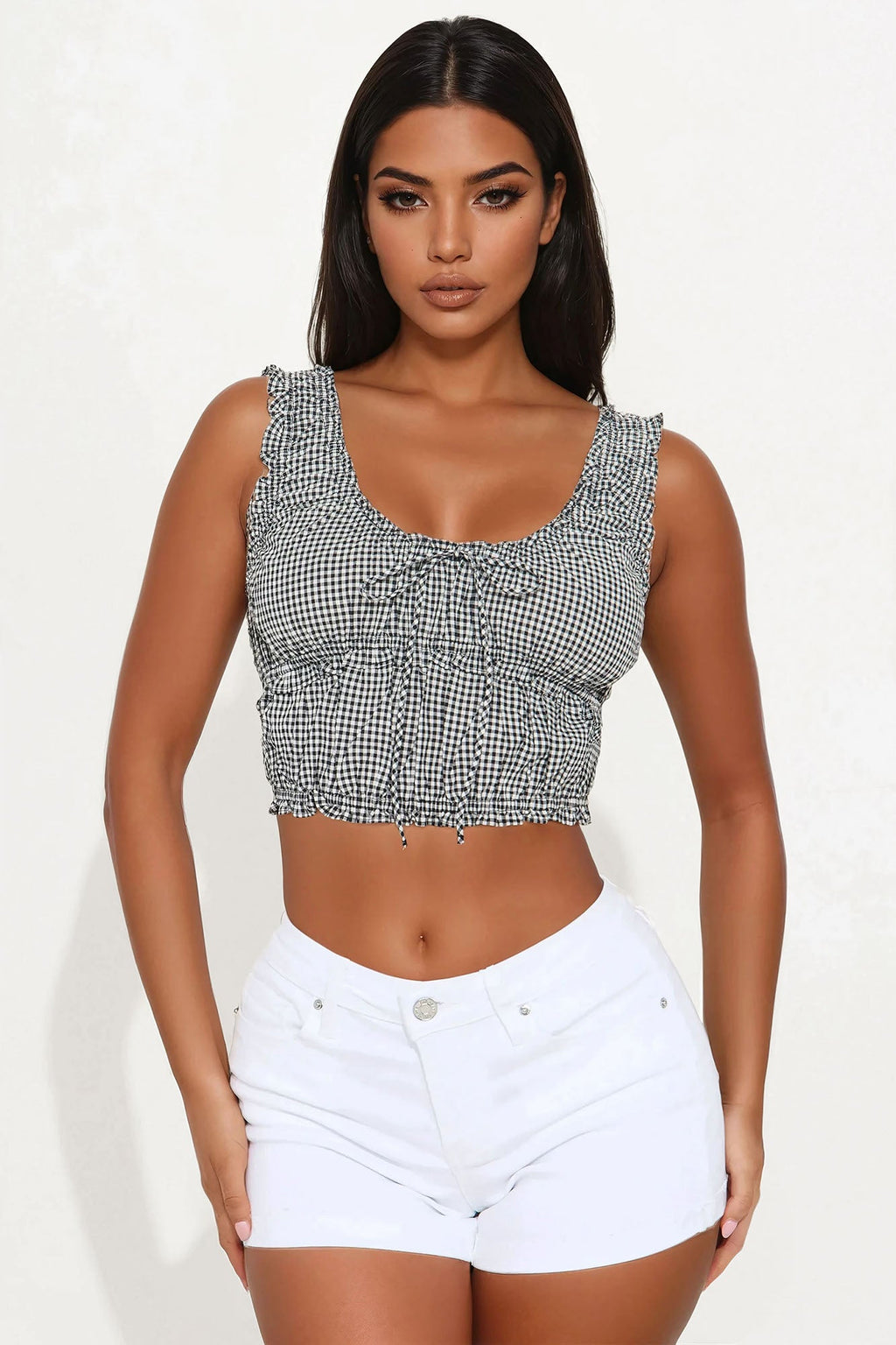 Ariana Gingham Top - Black