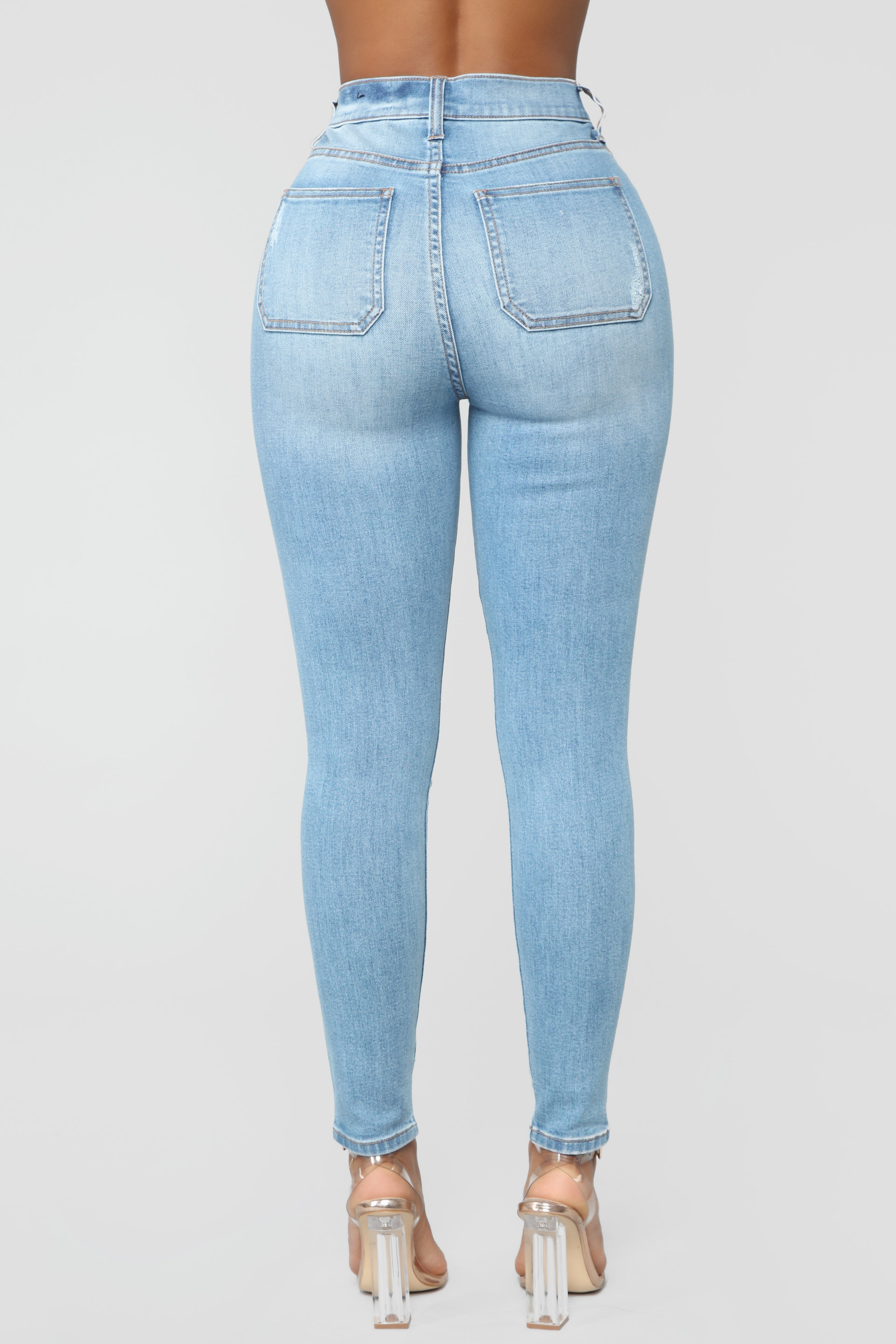 Nequita High Rise Skinny Jeans - Light Blue Wash
