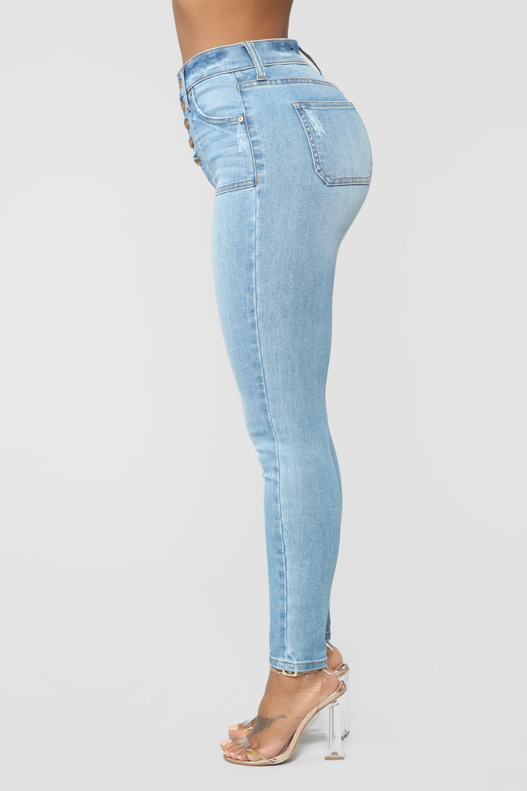 Nequita High Rise Skinny Jeans - Light Blue Wash