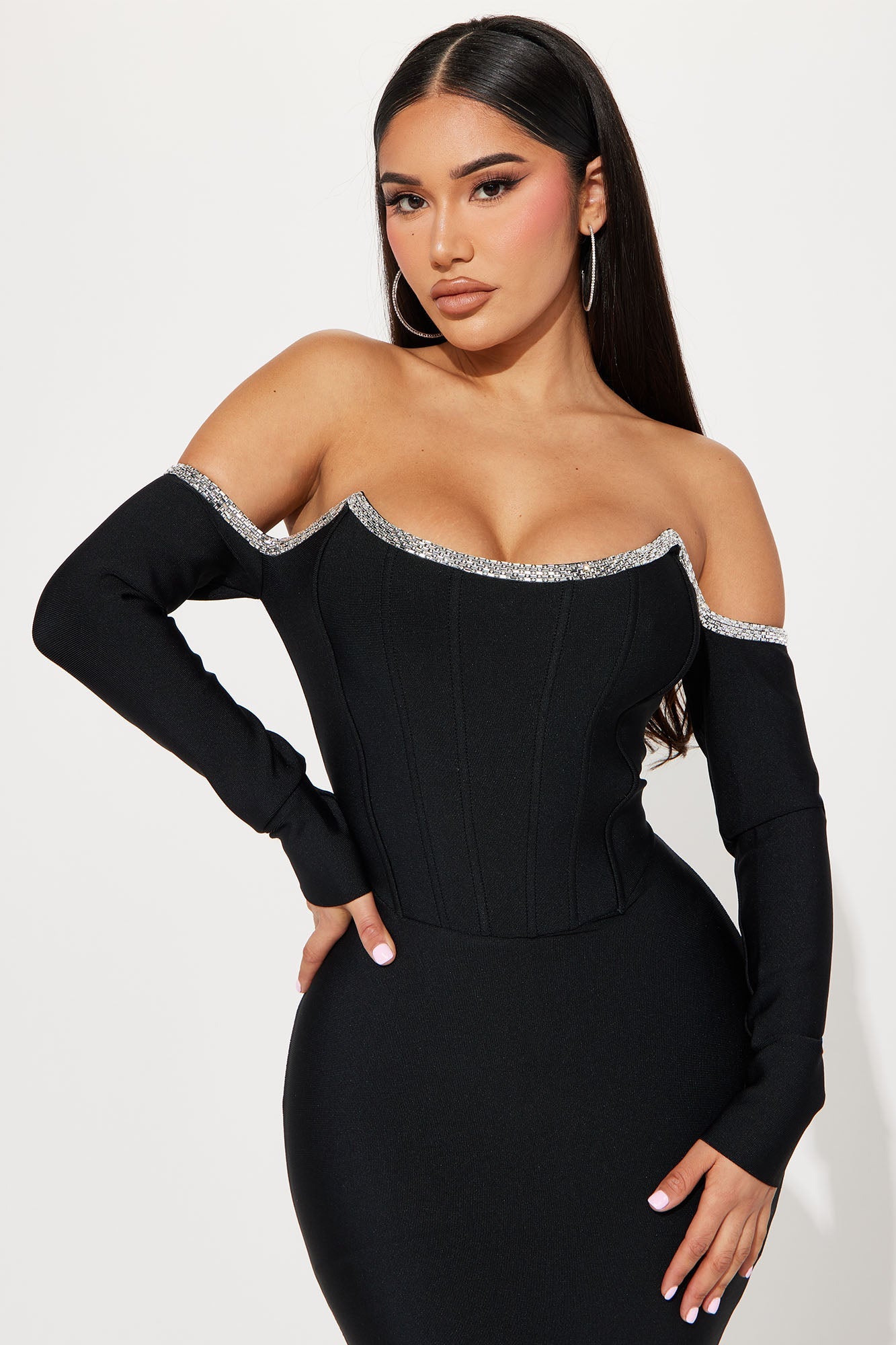 Shaken Not Stirred Bandage Midi Dress - Black