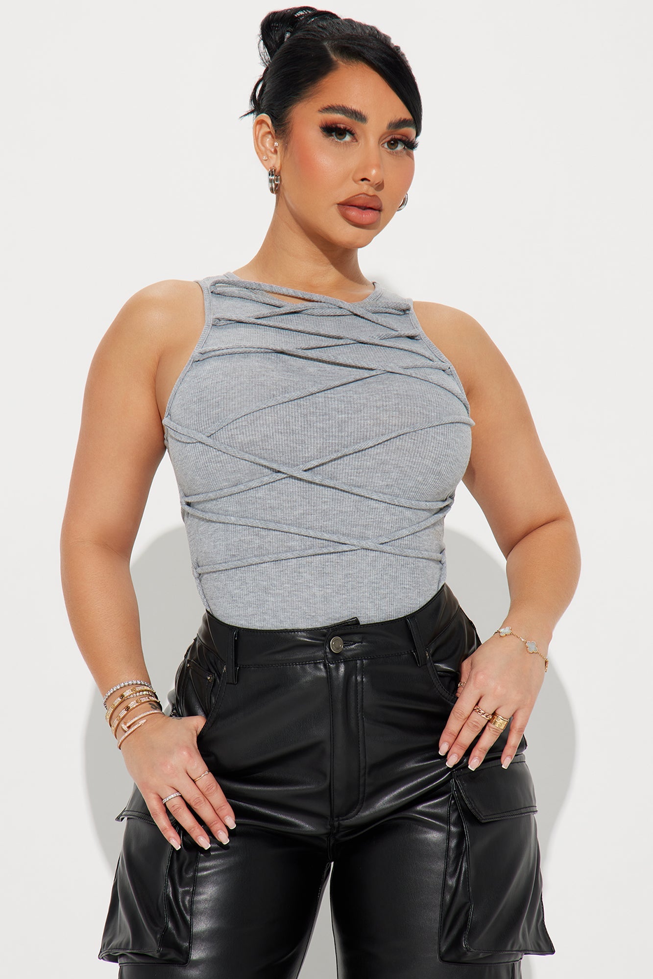 Anitta Lace Up bodysuit - Heather Grey