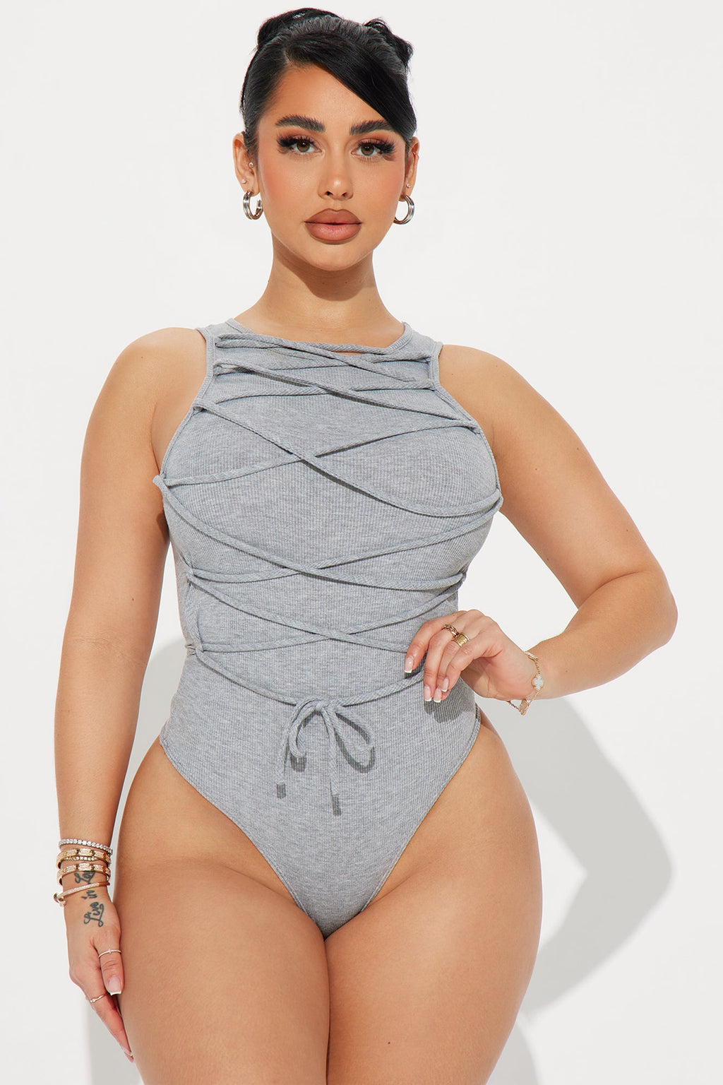 Anitta Lace Up bodysuit - Heather Grey