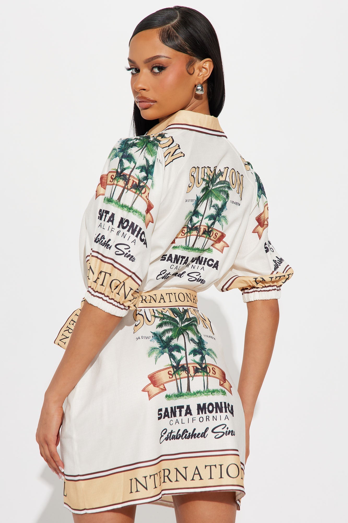 Santa Monica Satin Shirt Mini Dress - Gold/combo