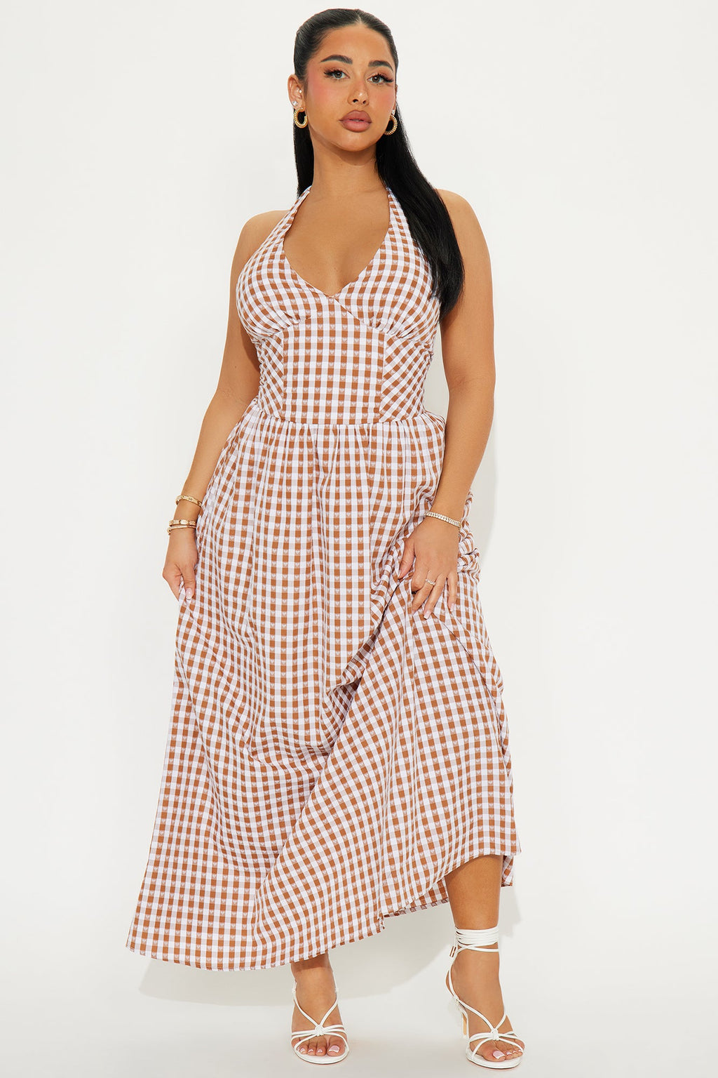 Picnic Girlie Gingham Maxi Dress - Taupe/combo