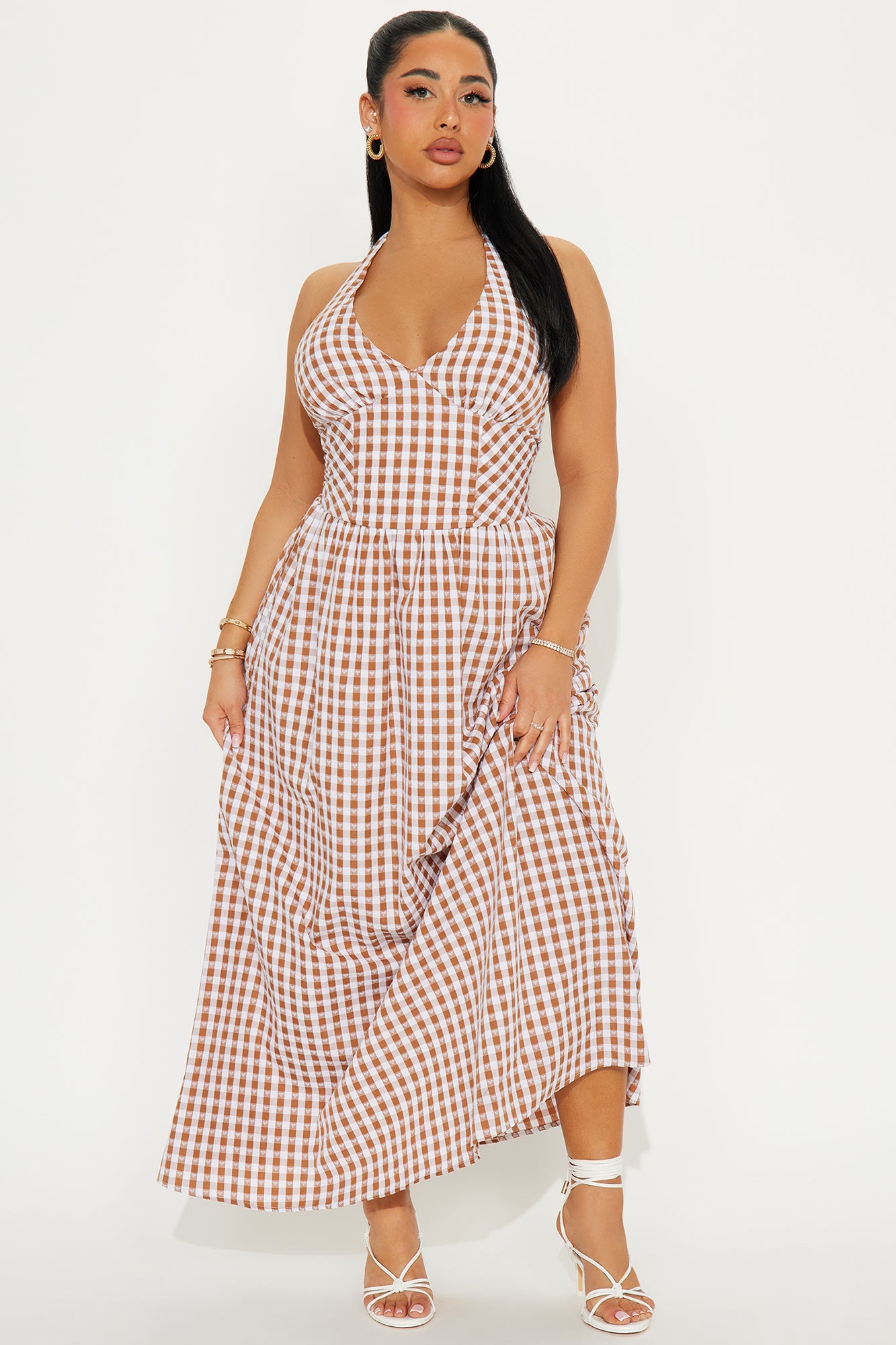 Picnic Girlie Gingham Maxi Dress - Taupe/combo