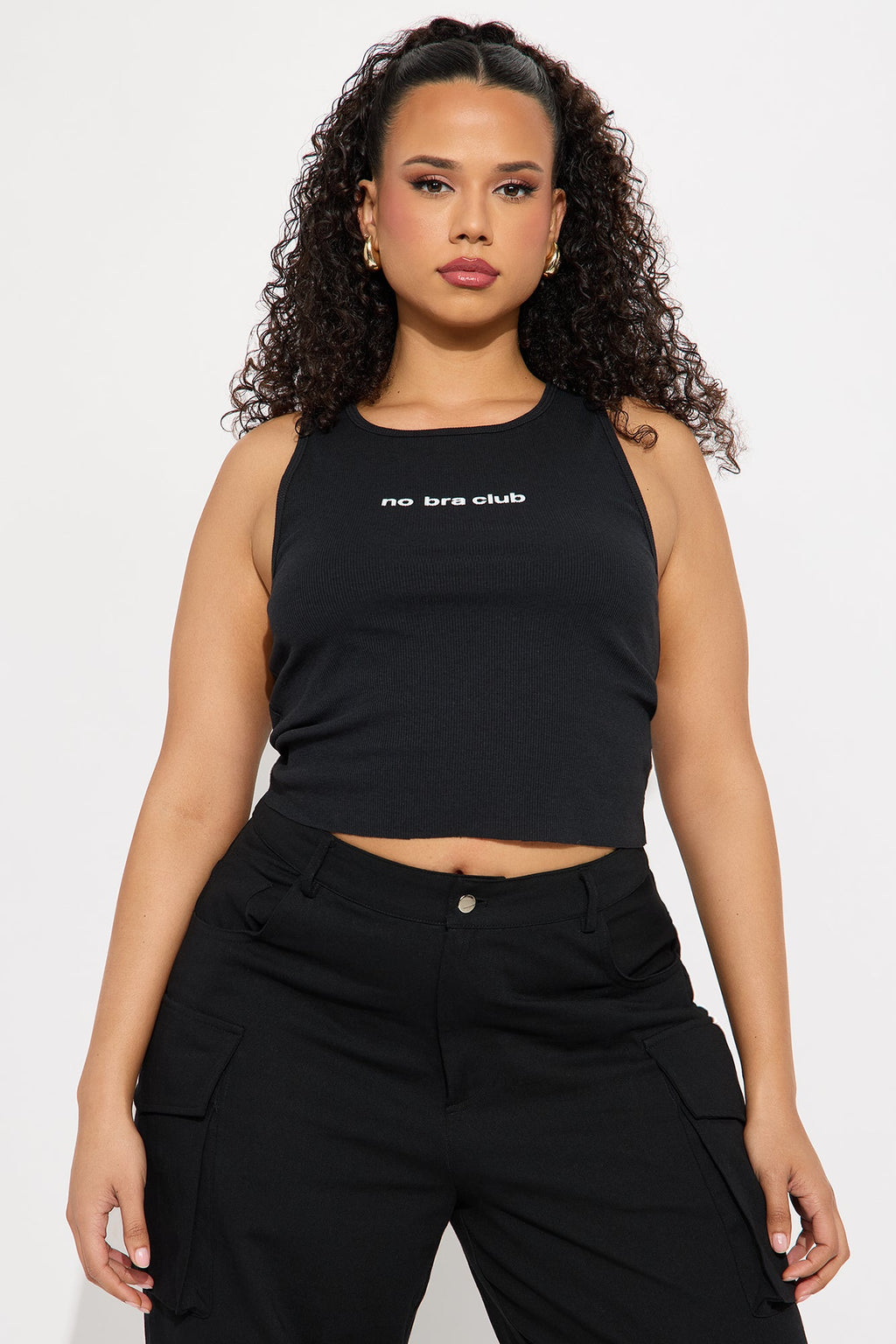 No Bra Club Ribbed Tank Top - Black
