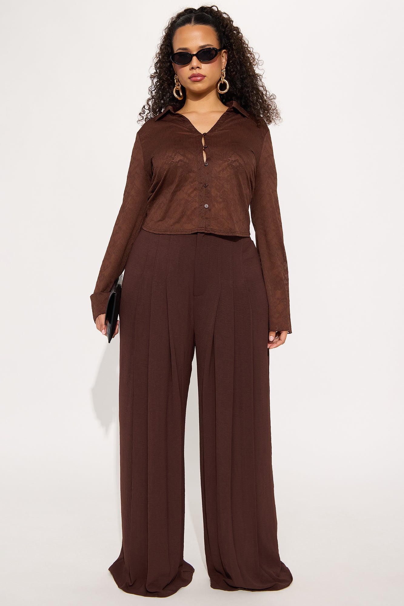 Kassidy Button Up Sheer Top - Chocolate