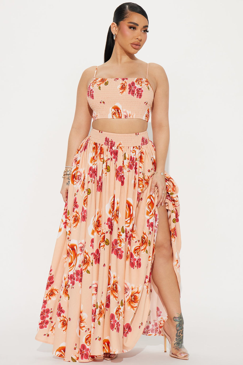 Devoted To Me Floral Skirt Set - Peach