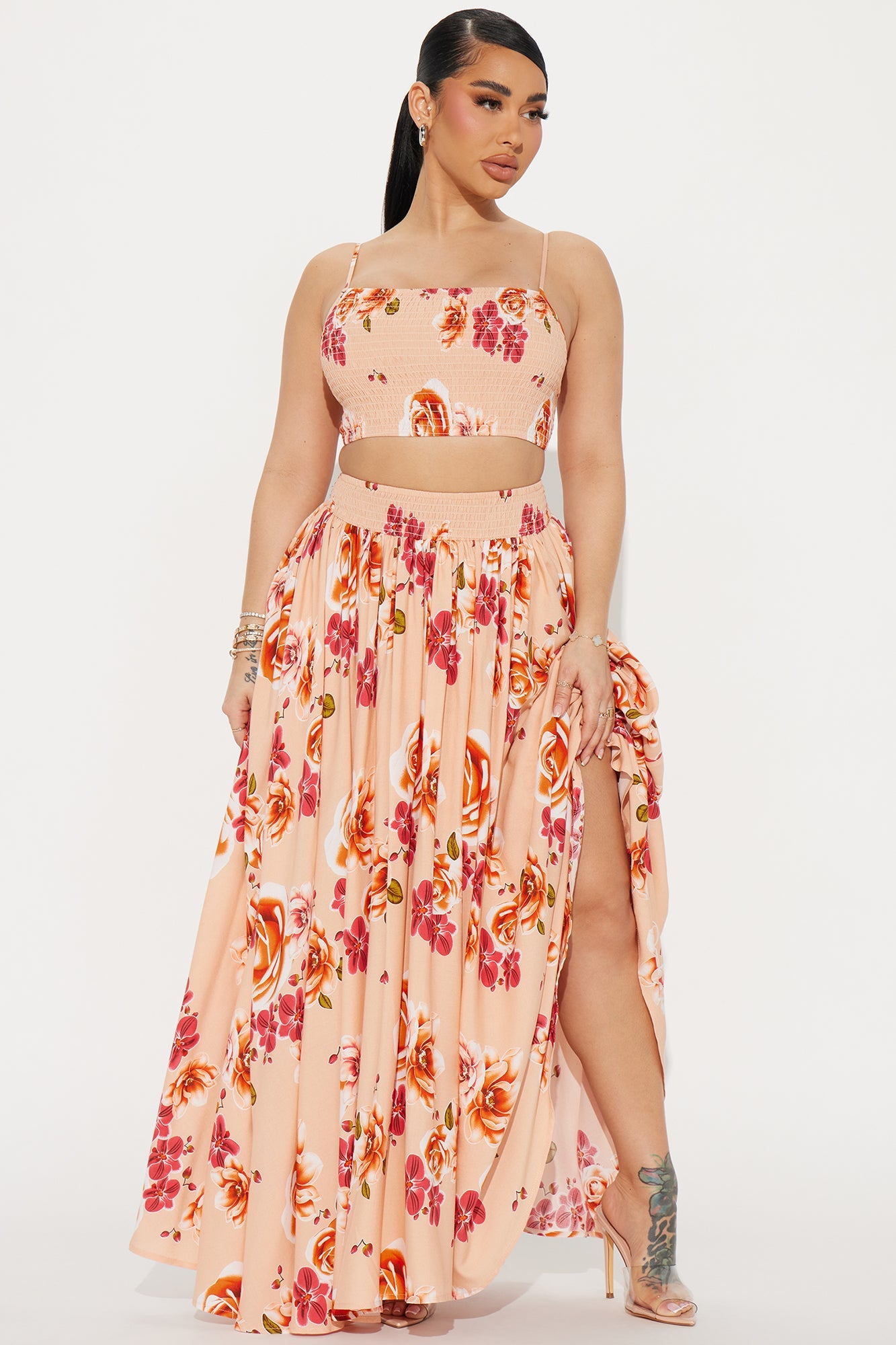 Devoted To Me Floral Skirt Set - Peach