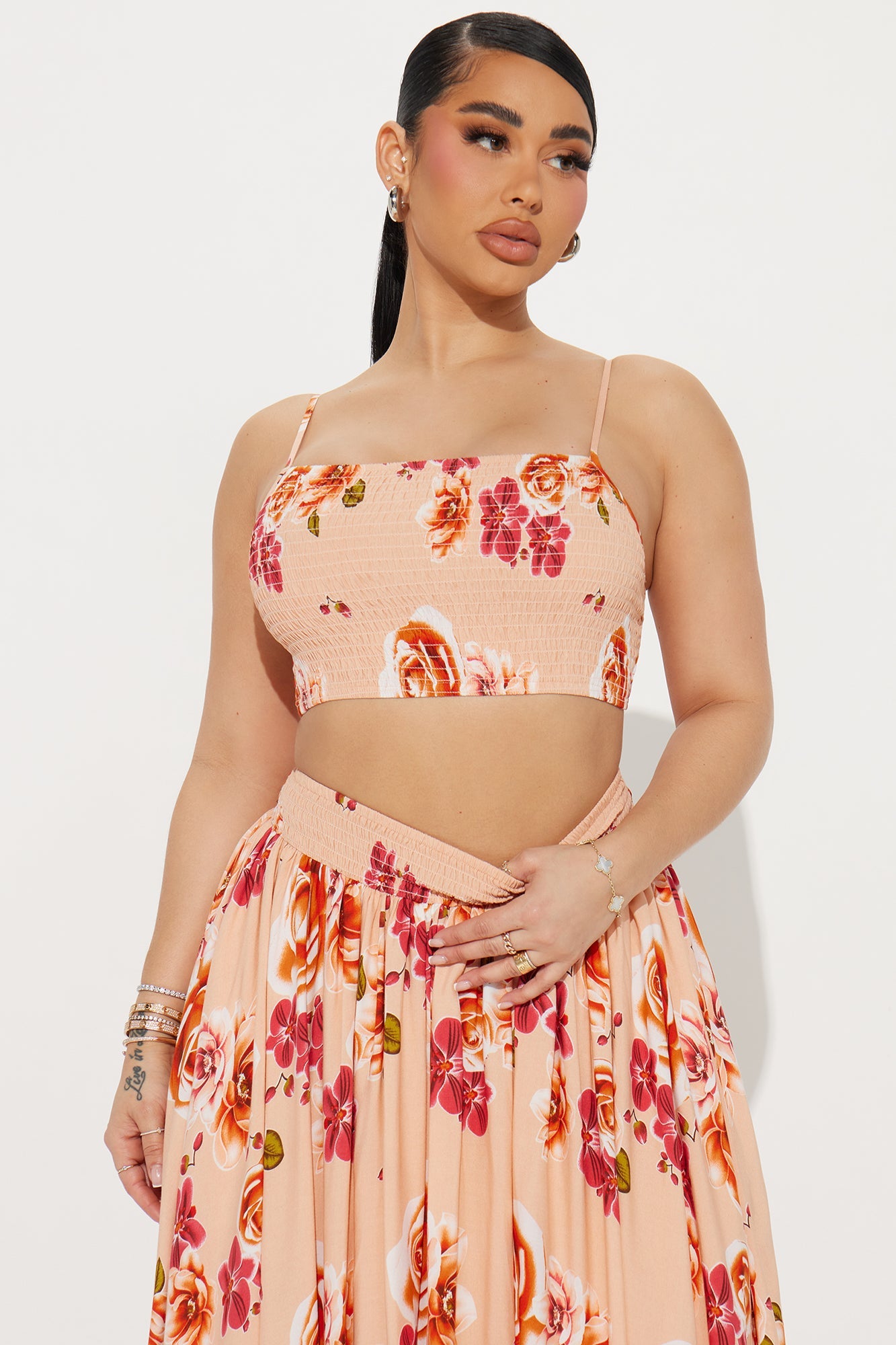 Devoted To Me Floral Skirt Set - Peach