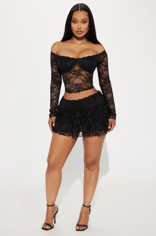 Adryana Ruffled Lace Skirt Set - Black