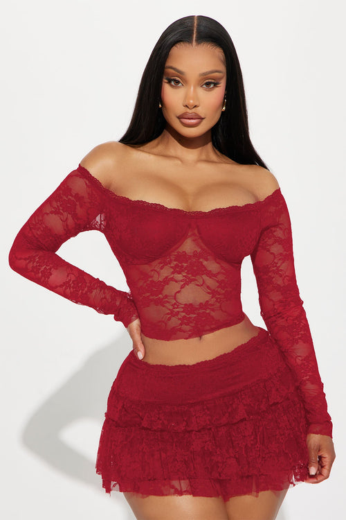 Adryana Ruffled Lace Skirt Set - Red