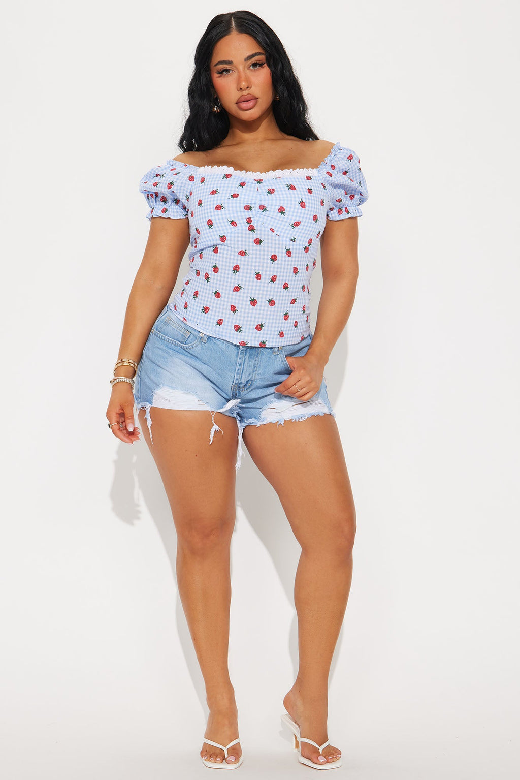 Strawberry Fields Gingham Top - Blue/combo