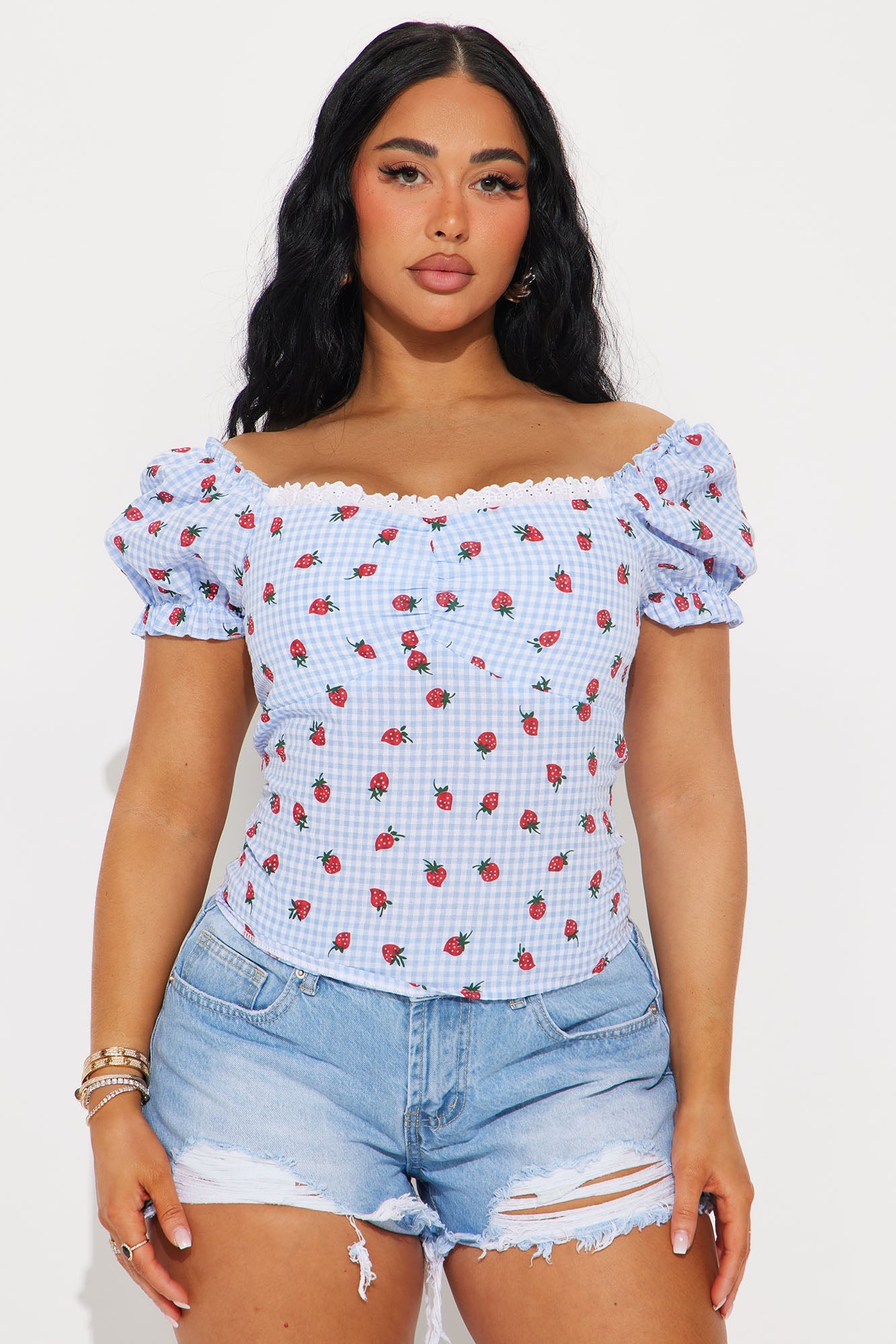 Strawberry Fields Gingham Top - Blue/combo