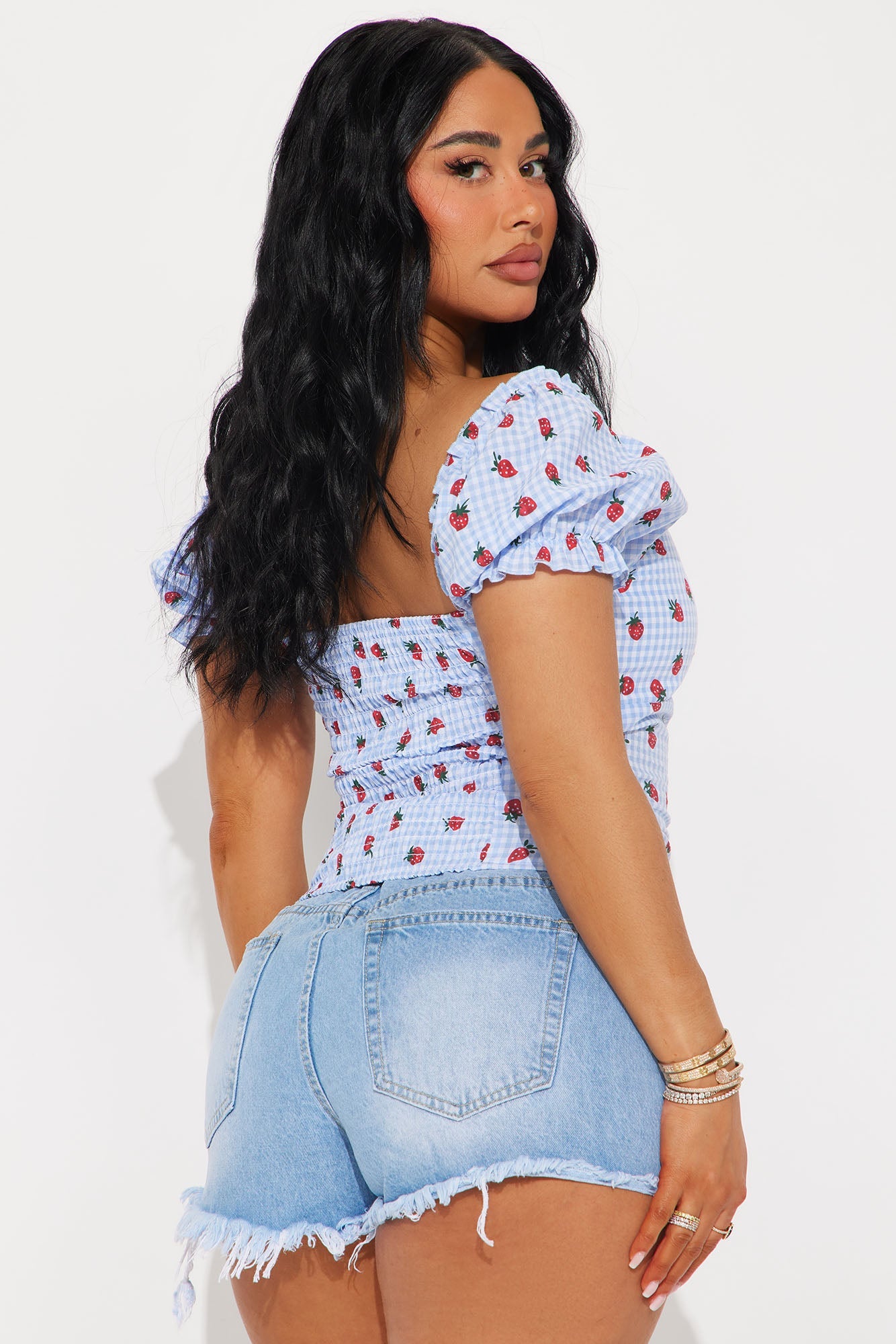 Strawberry Fields Gingham Top - Blue/combo