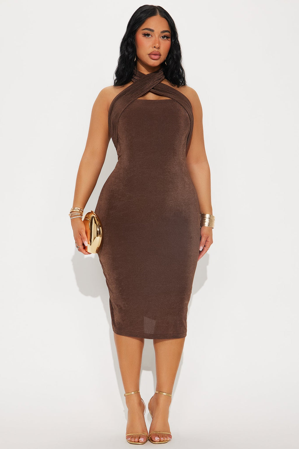 Slinky Caro Double Lined Midi Dress - Taupe